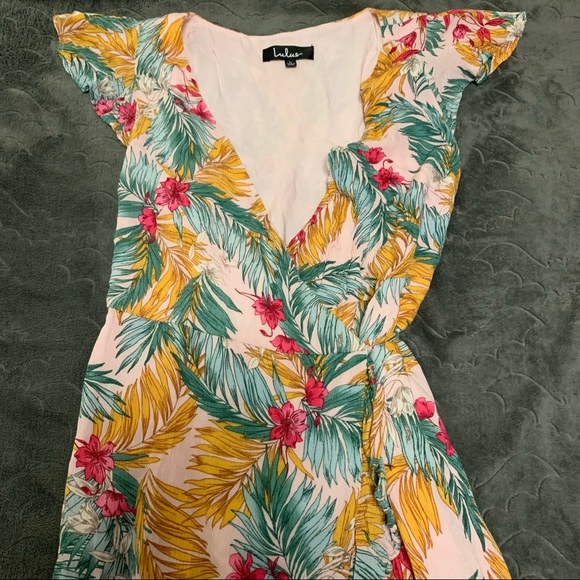 Lulu’s | LIKE NEW | Baby Pink Floral Wrap Mini Dress | L - Picture 7 of 15